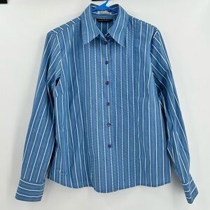 GOODCLOTHES Textured Stretch Women’s Blue Long Sleeve Button Down Size Large